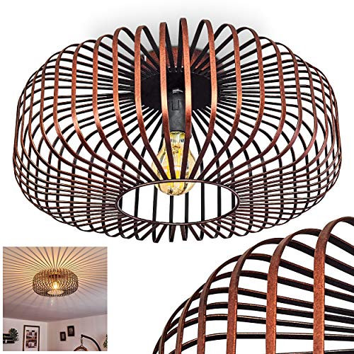 HOFSTEIN Deckenleuchte Wemude, 1-flammige Deckenlampe aus Metall, Schwarz-Kupfer, E27-Fassung, Spannender Lichteffekt durch Gitter-Optik, Durchmesser 40 cm, Modern Vintage Design, Schlafzimmer, Küche