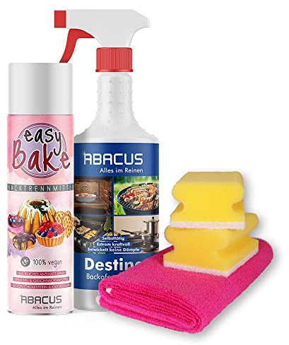 ABACUS® Back-Set - 750 ml Backofenreiniger + 200 ml Backtrennmittel + Mikrofasertuch + 2x Putzschwamm (7659.1)