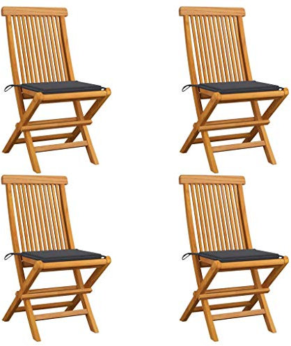 Gartenstühle mit Anthrazit Kissen 4 STK. Gartenstuhl massiv Teak Holz Landhaus rustikaler