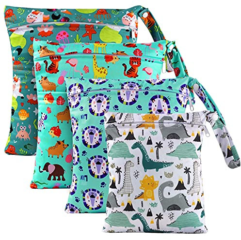 LEADSTAR Wetbag Stoffwindeln, Windeltasche für Unterwegs, 4er Wickeltasche Nasstasche Nassbeutel Organiser Beutel Tasche Wiederverwendbar Wasserdicht mit Reißverschluss für Baby Kleinkind Kindergarten