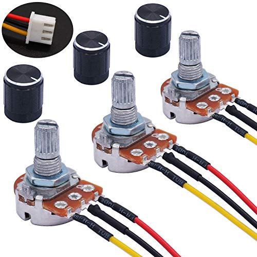 Taiss/3 Stück 100K Ohm Linear Taper Drehpotentiometer WH148 B100K 3 Pin mit XH2.54-3P Anschlusskabel + Schwarzer Knopf-Abdeckkappe 148-100k-BKL