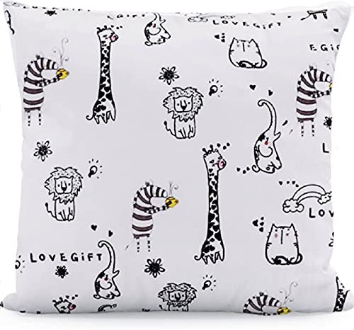 Kinder Kissenbezug Dekorativ Gemustert 40 x 40 cm, 1 Pack Baby Kleinkind Kissen Kissenbezüge für Kinderwagen, Bio Baumwolle Kopfkissenbezug mit Reißverschluss, Weiß Waldtiere
