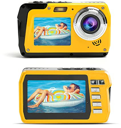 Iriisy Camara Acuatica Camara Fotos Sumergibles HD 2.7K 48MP, Cámara Impermeable Digital con Pantalla Dual, Zoom Digital 16X, 1080p HD Camara Acuática Submergible Anti-Vibración