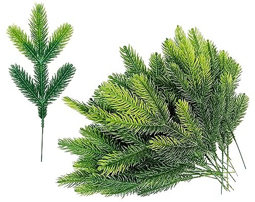 30 Pièces Branches De Sapin Décoratives Branches de Pin Artificielles de Noël Vert Branches d'arbre de Pin en Plastique Branches de Pin Artificiel Plantes pour Embellissement de Noël et Maison