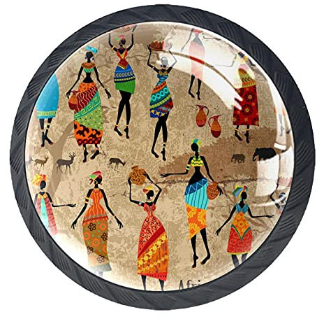 Set mit 4 Vintage-Schrankknäufen mit afrikanischem Frauenmuster, für Schubladen, Schränke, Kommoden, Schränke, Möbel, Türen, Küche