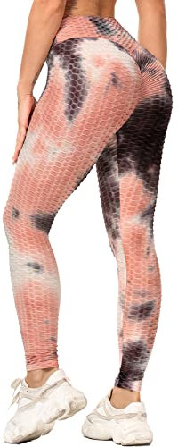 RIOJOY Damen Push Up Leggings - High Waist Anti Cellulite Leggins Scrunch Butt Po Lifting Sporthose Yogahose, Puderrosa Batik S