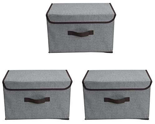 Shoze 3 Stück Aufbewahrungsbox Faltbox Stoff Faltkiste Quadratisch mit Deckel Griff Regalkorb Spielkiste Organizer für Kleidung Bücher Spielzeug 38 x 24 x 24 cm