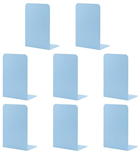 MSDADA -Serre-Livre Metal, 4 Paires Serre-Livres Enfants,Anti-Rayures Serre-Livres Design, pour Bureaux,Décoratifs, Étagères, Écoles et Librairie (Bleu Clair)