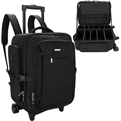 Relavel Kosmetiktasche Professioneller Reise Make up Tasche Artist Train Case Trolley Makeup Organizer, Extra große Kapazität, mit 360° Schwenkrädern und verstellbaren Trennwänden