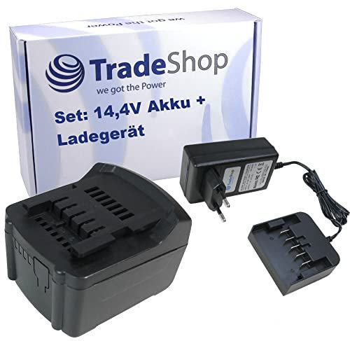 Trade-Shop Juego 2 en 1: Batería Litio Herramientas Taladro 14,4 V/3000 mAh + Cargador para Metabo BS 14.4 LT Quick 6.02107.50, BS 14.4 LTX Impuls 6.02143.50, R 12-18