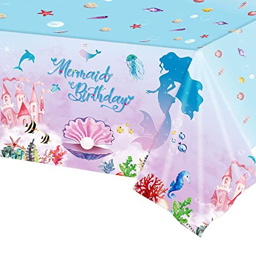 Meerjungfrau Tischdecke Kinder 220x130 cm Meerjungfrau Tischdeko Geburtstag Deko für Plastik Tischdecke Meerjungfrauen Party