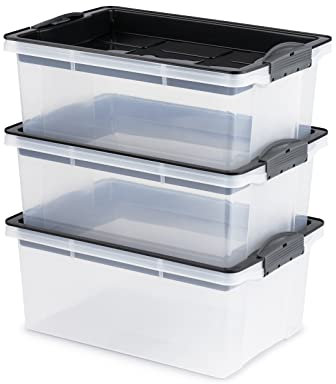 Jive Dome Aufbewahrungsbox 13l mit Deckel, Kunststoff (PP) BPA-frei, dunkelgrau/transparent, 3x13l (40.5 x 28.3 x 28.9 cm)