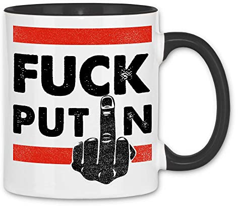 wowshirt Tasse FUCK Putin Für Ukraine Ukrainische Patrioten Gegen Putin Demo Anti, Farbe:White - Black