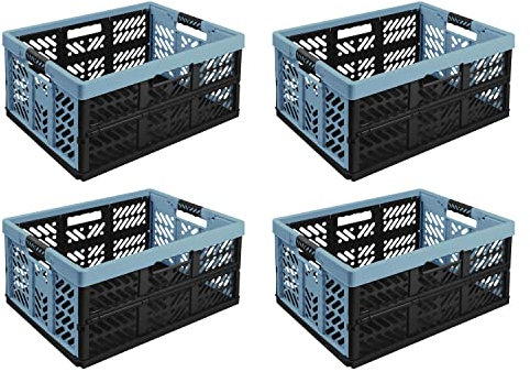 4X Stabile Profi Klappbox 45L - 54 x 37 x 28 cm - Einkaufskiste klappbar mit Soft-Griffe - Transportkiste stapelbar, Blau/Graphit