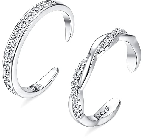 Fiaso Zehenringe aus Sterlingsilber für Damen, verstellbares Band, Zehenringe, Sommer, Strand, offener Zehenring, Fußschmuck-Set, 2 Stück