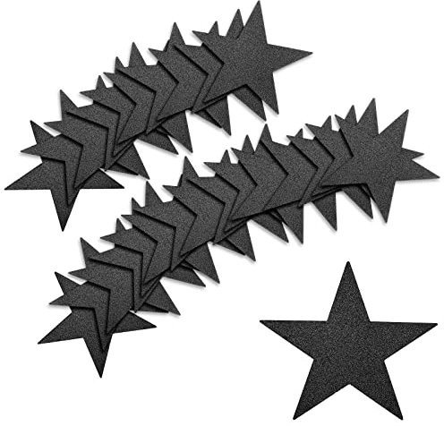 50 Stück Glitzer Sternausschnitte, 15,3cm Weihnachten Deko Sterne Glitzer Papierausschnitte in Sternform für Schwarzes Brett Klassenzimmer Wand Partybedarf (schwarz)