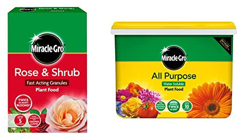 Miracle-Gro Rose and Shrub Fast Acting Granules Plant Food, 3 kg & All Purpose Water Soluble Plant Food Tub, 2 kg