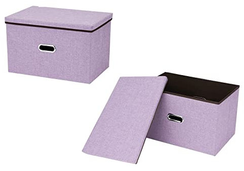Youyijia 2 Pack Storage Boxes with Lids 45x30x30cm Large Collapsible Storage Baskets for Shelves Foldable Linen Fabric Storage Bins Cube Storage Unit for Organizing Clothes Purple