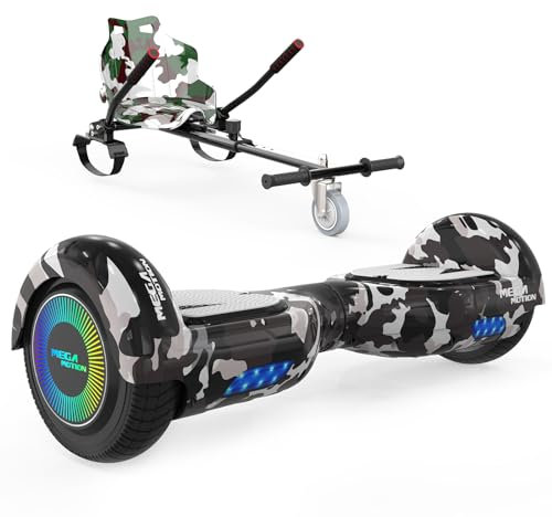 MEGA MOTION Hoverboards mit Hoverkart für Kinder, 6.5 Zoll Hoverboards mit Bluetooth Lautsprecher, mit LED-Leuchten, Geschenk für Kinder und Jugendliche