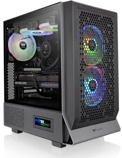 Thermaltake Ceres 300 Black/Mid Tower E-ATX Computer Case with Tempered Glass Side Panel/ 2xCT140 ARGB Fan Preinstalled/Rotational PCIe Slots/ 3 Years Warranty