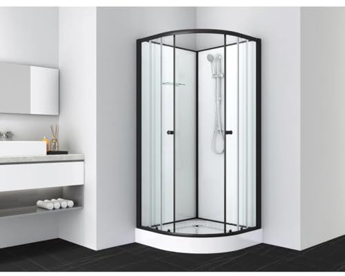 SANOTECHNIK Komplettduschkabine BELA 1 Schwarz 80×80×203 cm – All‑in‑One Komplettdusche | 4 mm ESG-Sicherheitsglas, Einhebelmischer, Handbrause, Glasablage, Eck-Schiebetür, PS12B