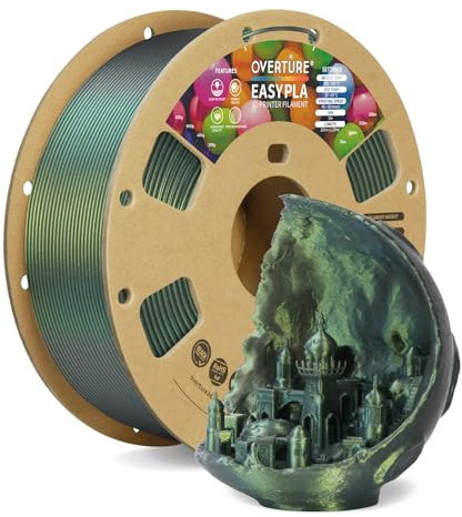 OVERTURE Easy PLA 1.75 mm 3D Druckerfilament, 1kg (2.2 lbs), Verstärkt Zähigkeit PLA, Maßgenauigkeit +/- 0,02 mm für die meisten FDM-Drucker (Shimmer Silbergrün)