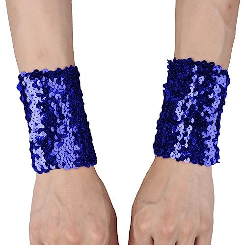 MSemis 1 Paar Damen Glänzende Pailletten Handschuhe kurz Fingerlose Armstulpen Abnehmbarer Wrist Stulpen Stretchy Manschetten Performance Cosplay Kostüm Blau Einheitsgröße