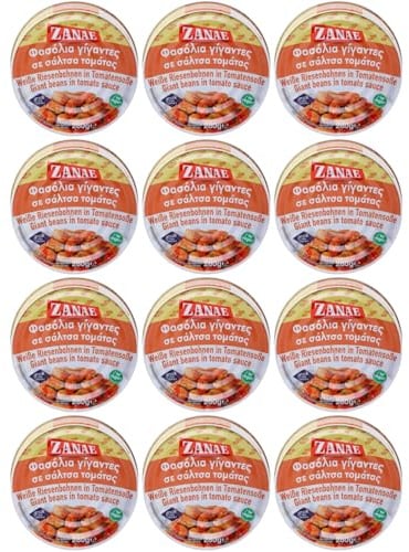 Zanae Gigantes Bohnen in Tomatensauce 12x 280g Dose - Spezialität aus Griechenland - inkl. 20ml Jassas Olivenöl