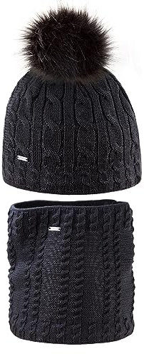 kama Gestrickte Merino-Mütze A121 und Halsschlauch S21, Damen - Schwarz