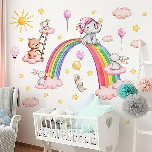 HGDESIGN® Wandtattoo Wandaufkleber Wandsticker Große Regenbogen Einhorn Schmetterling Wolke Kinderzimmer Babyzimmer Kind Baby Mädchen Wandsticker Wandbild Wanddeko Selbstklebend (Variante F)