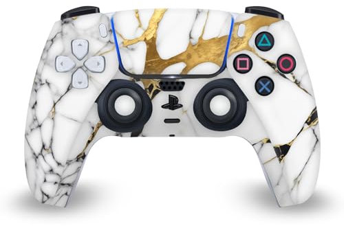 Head Case Designs Weiß, Gold Und Schwarz Marmor Vinyl Frontplatte Haut Gaming Aufkleber Abziehbild Abdeckung kompatibel mit Sony Playstation 5 PS5 DualSense Controller