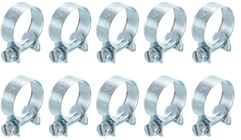 sourcing map 10Pcs Mini Fuel Line Pipe Hose Clamp Clip, Adjustable 21-23mm(0.83-0.91) Fuel Injection Line Style Hose Clamp, Zinc Plated Pipe Hose Clip Tube Clamps