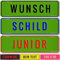 Kennzeichen Junior Schild 34cm x 9cm mit Wunschtext Wunschprägung Namenskennzeichen Namensschild 340x90mm Bobbycar Gokart Tretauto Kettcar Fun Schild (grün)