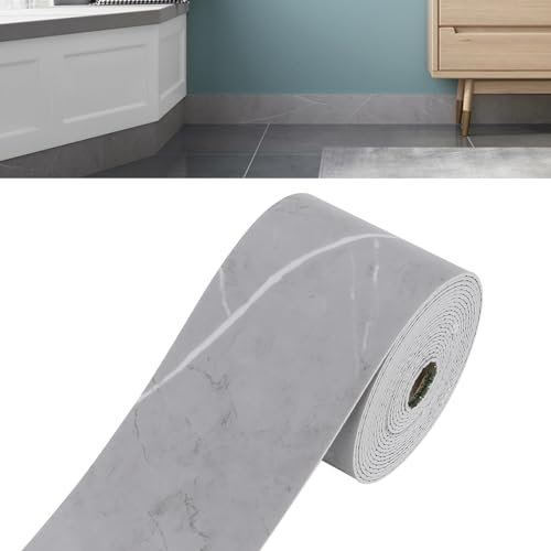 10cmx10m Rodapié Flexible Autoadhesivo, Blando Rodapie PVC Impermeable Brillante Zócalo Suave Borde de Papel Pintado Decoración (Mármol Gris)