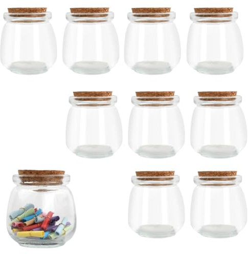 10 Piezas Mini Frascos de Vidrio con Corcho Tapones, 100ML Tarro de Botella de Vidrio con Tapa de Corcho, Cristal Pudín Yogur Botes, Tarros de Conservación de Especias para Alimentos Almacenamiento