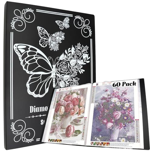 SPOKKI Diamond Painting Pictures Album, A3 Diamond Painting Folder for Storage Diamond Painting Pictures with 60 Sheets, Diamond Painting Accessories (Black)