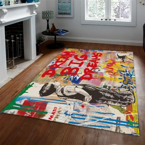 Via Vela Lustiger Teppich Big Dream Graffiti Banksy Art Pop Street Decor Wohnzimmer Badvorleger Fußmatte Schlafzimmer Bodenteppich 60x120 cm