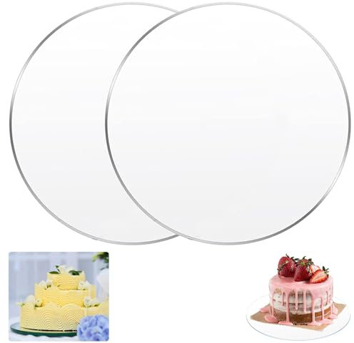 GVPOELR Acryl Cake Board, 2 Stück Cake Board, Ø 25cm Rund Kuchenplatte, Transparent, Kuchenplatte 2mm Dick Mit Schutzfolie, Um Servieren Von Kuchen, Für Basteln DIY