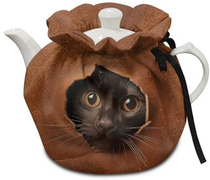Poceacles Tetera de gato para tetera, cubierta antipolvo para mantener el calor, protector de olla de desayuno, funda lavable para tetera, cafetera, fiesta de té de hotel, restaurante, marrón