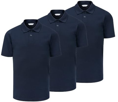 Trutex Basics 3 Pack Regular Fit, Short Sleeve School Polo Shirts for Boys and Girls (2-16 Years), Unisex Kids Polo Shirts Boys and Girls, Ideal for PE Kits - Genuine School Uniform Navy