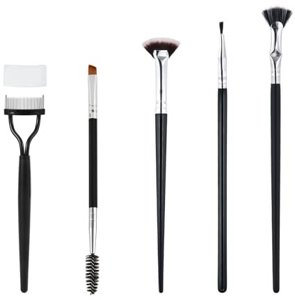 5pcs Makeup Brushes, Including Folding Angle Fan-Shaped Mascara Brush Scalloped Lash Brush Eyeliner Brush Foldable Steel Eyelash Separator Comb Double-Ended Eyebrow Brush for Women & Girls