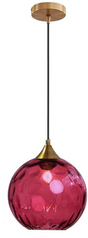 Tropibed Bunt Glaskugel Pendelleuchte, 20cm Wasser-Muster Glas Lampenschirm, Lampenfassung E27 Glas Hängeleuchte Für Küche Schlafzimmer Wohnzimmer Kronleuchter (Rot)