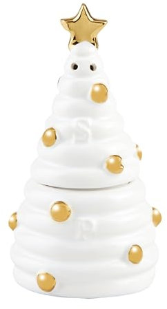 Mud Pie Árbol de Navidad apilado S and P sal y pimienta, 4 1/2 x 2 1/2 pulgadas de diámetro, color blanco