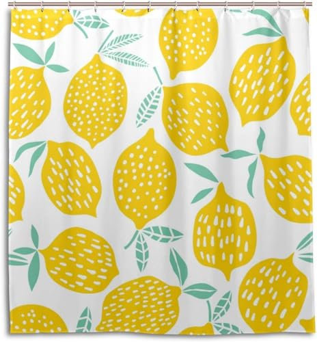 3D Rideau de Douche 200 x 200 cm Citron, Rideau Douche Citron Anti Moisissure Imperméable Polyester Tissu Rideaux de Douche pour Baignoire Salle de Bain, avec 12 Crochets 1034A