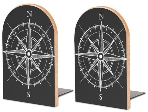 Fermalibri a forma di rosa dei venti in legno resistente, per mensole, robusto, antiscivolo, decorativo, per casa, ufficio, scuola