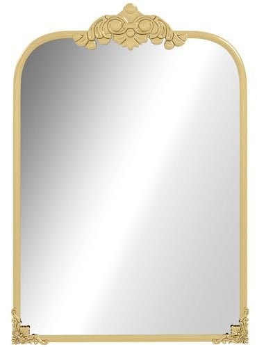 HOMCOM Wandspiegel 60 x 87cm Spiegel mit Rahmen aus Metall Dekorativer Hängespiegel Badezimmerspiegel für Schlafzimmer Badezimmer Wohnzimmer Gold