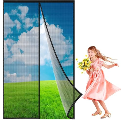 Magnetic Screen Door Curtain 110x145 cm, with Heavy Duty Keep Away from Mosquitoes Curtain for Keep Bugs Fly Out Black, Reinforced