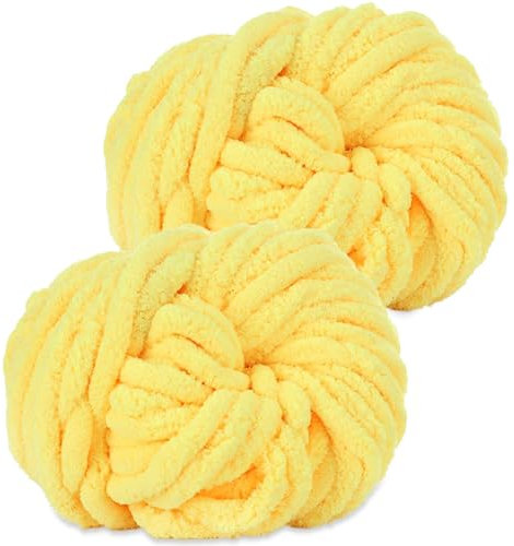 YushengTai Dicke Wolle, 2 Stück 500g Gelb Chunky Wolle, Dicke Wolle zum Häkeln Kann zum Stricken von Kissen, Decken, Schals und Mützen Sowie Haustierbetten Verwendet Werden