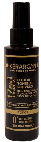 Kerargan - 17in1 Haar Tonikum mit 100% natürlichem Rizinusöl - Für alle Haartypen - Reduziert den Haarausfall, spendet Feuchtigkeit, schützt die Farbe - Ohne Sulfate, GVO, Mineralöl - 120ml