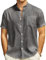 JOGAL Chemise en lin à manches courtes pour homme - Coupe droite - Chemise d'été boutonnée - Chemise de loisirs, noir/blanc, S
